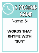 Summer 5 Second Game for Kids Printable | Fast Thinking Game | No Prep Family Game | Road Trip & Boredom Buster Activity