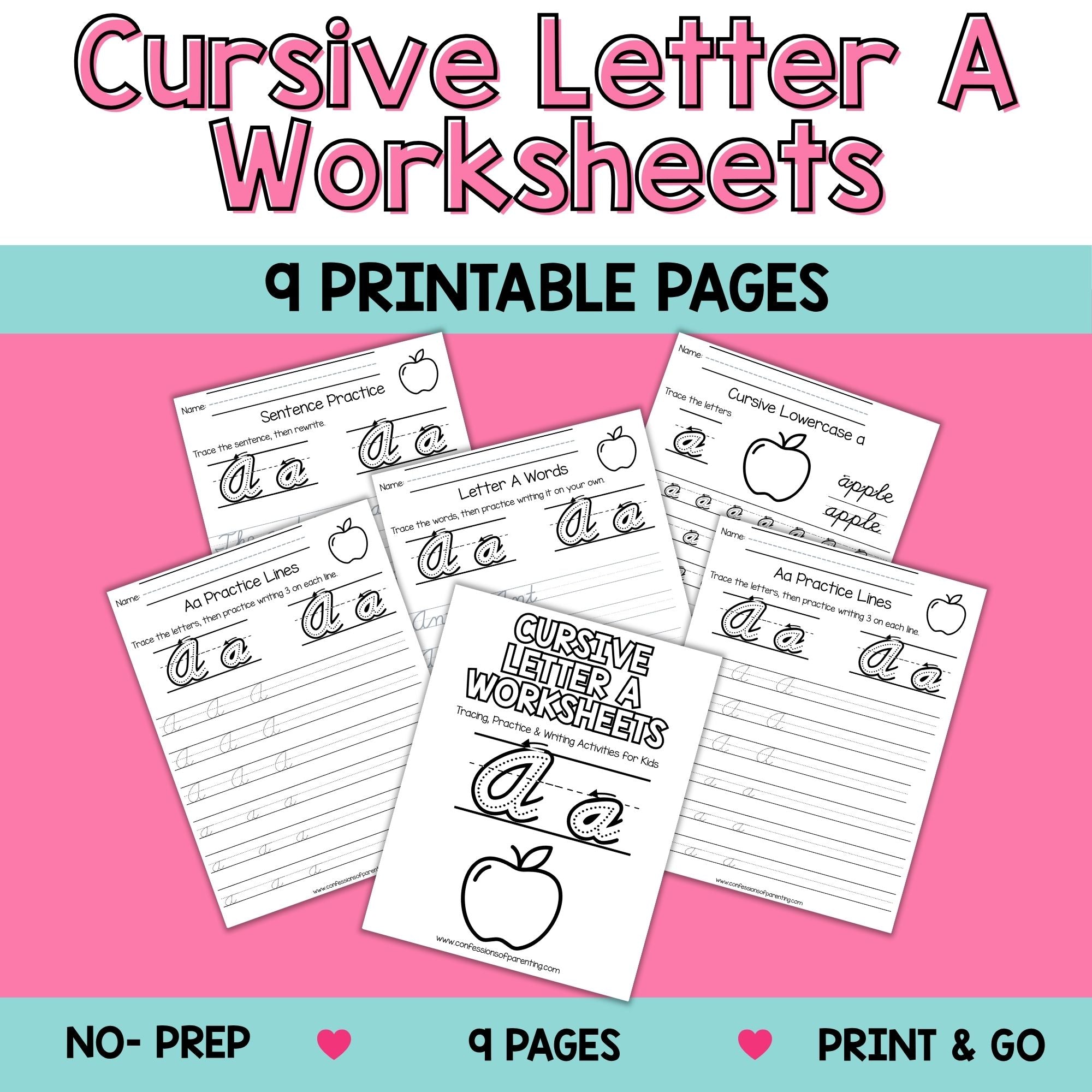 Cursive Letter A Worksheets – 9 Printable Handwriting Practice Pages f ...