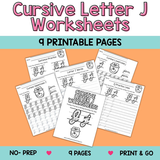 Cursive Letter J Worksheets – 9 Printable Handwriting Practice Pages for Kids