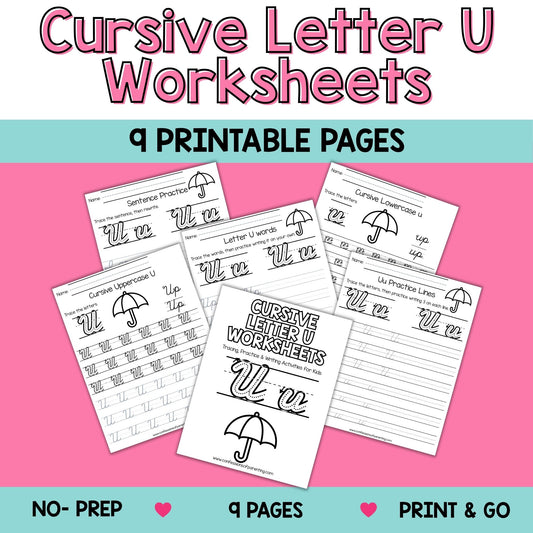 Cursive Letter U Worksheets – 9 Printable Handwriting Practice Pages for Kids
