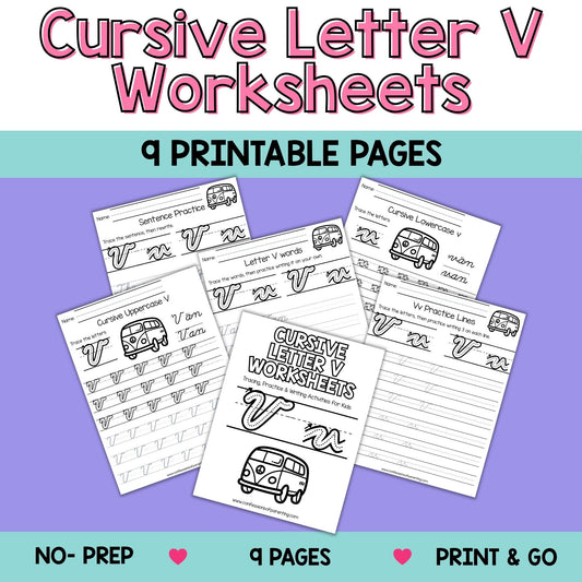 Cursive Letter V Worksheets – 9 Printable Handwriting Practice Pages for Kids