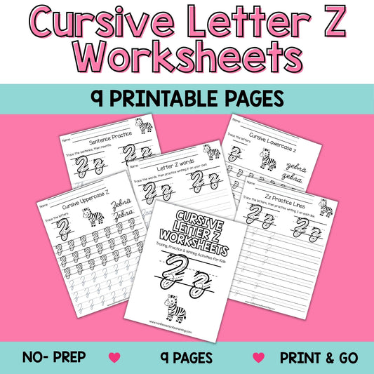 Cursive Letter Z Worksheets – 9 Printable Handwriting Practice Pages for Kids