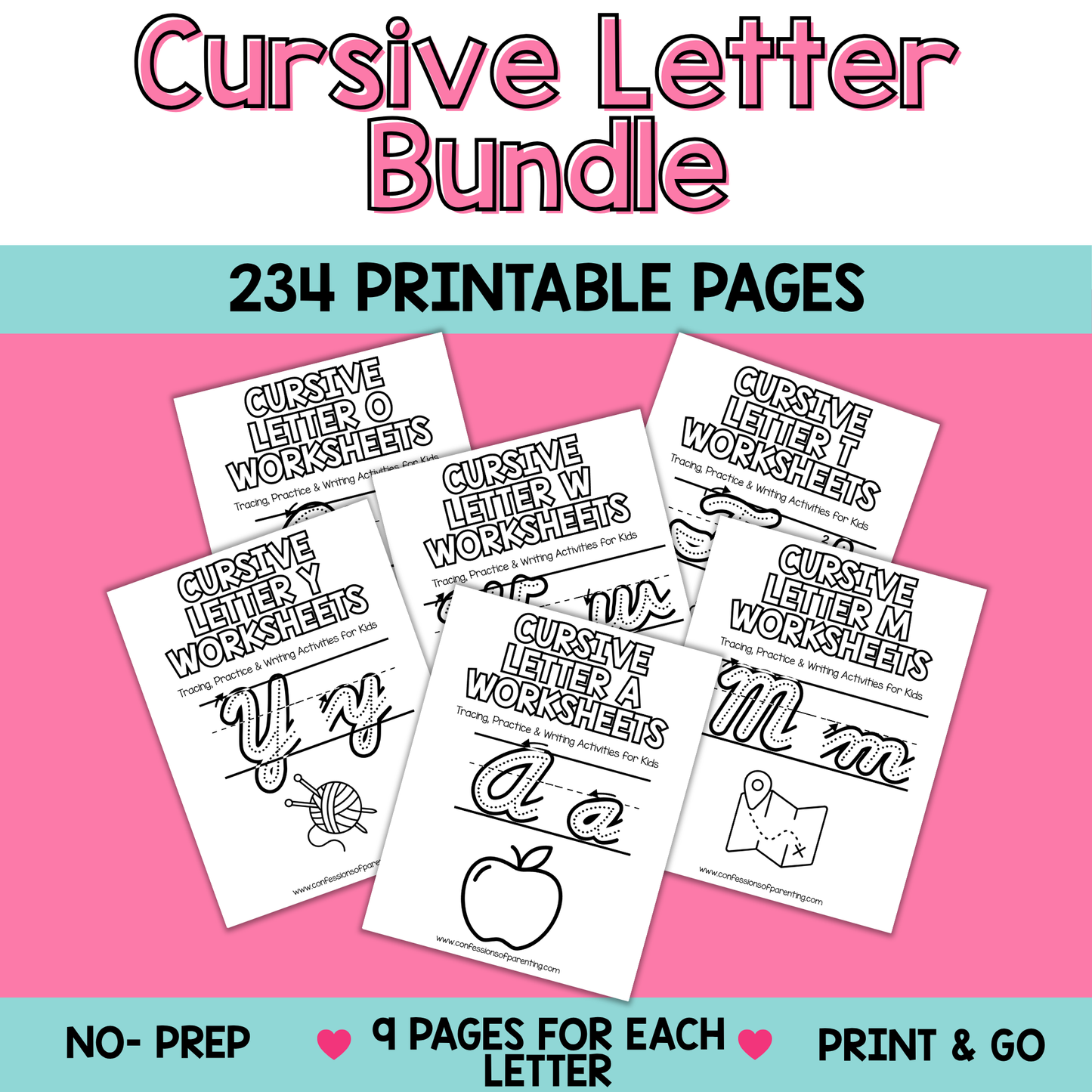 Cursive Worksheets A–Z Bundle (234 Printable Pages for Kids)