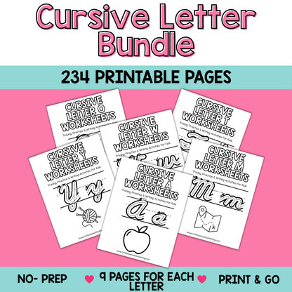 Cursive Worksheets A–Z Bundle (234 Printable Pages for Kids)