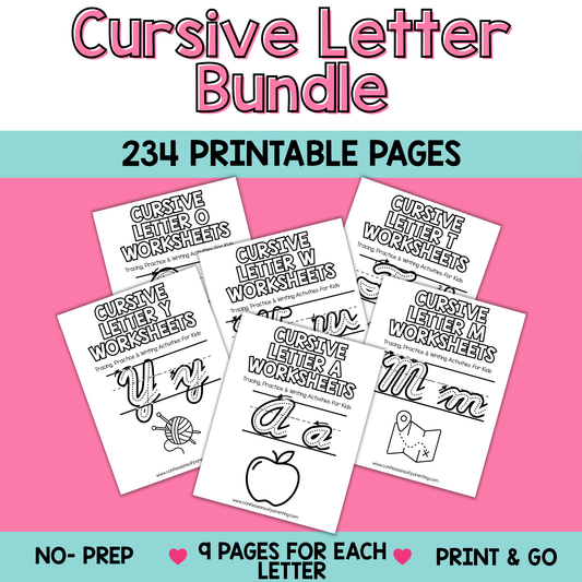 Cursive Worksheets A–Z Bundle (234 Printable Pages for Kids)