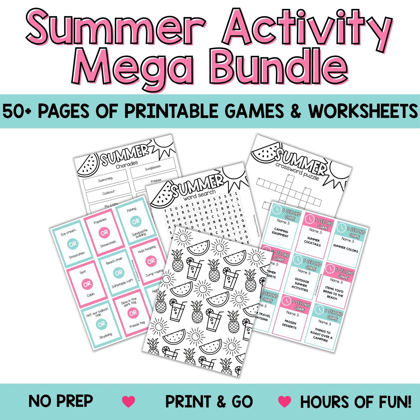 Summer Activity Mega Bundle for Kids (50+ Printable Games & Worksheets)