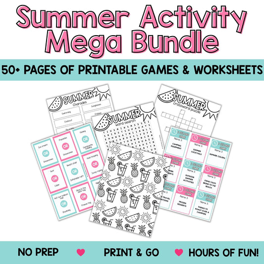Summer Activity Mega Bundle for Kids (50+ Printable Games & Worksheets)